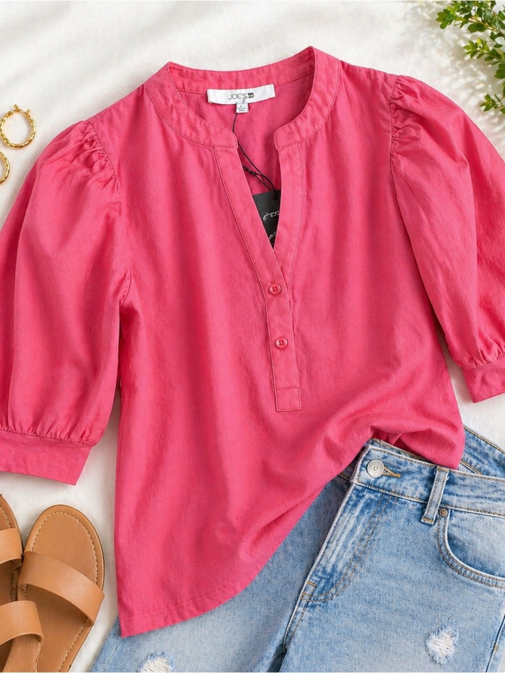 JOE’S Jeans Slate Rose Cotton Blouse | Puff Sleeve Top | Size Small | NWT